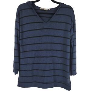 Soft Surroundings Blue Black Stripped Hooded Women's Sweater S